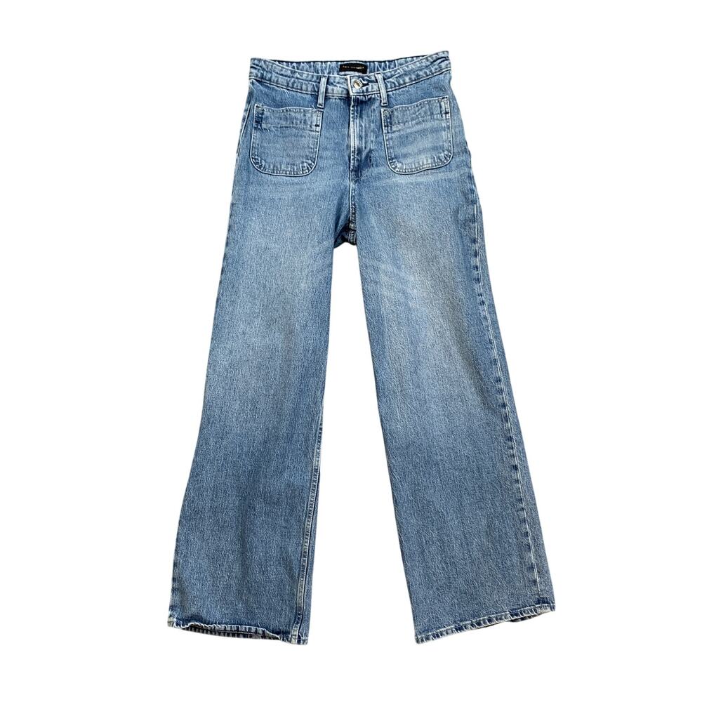 Free Assembly Jeans Womens 6 Denim Super High Rise Wide Leg Patch Pocket Trouser